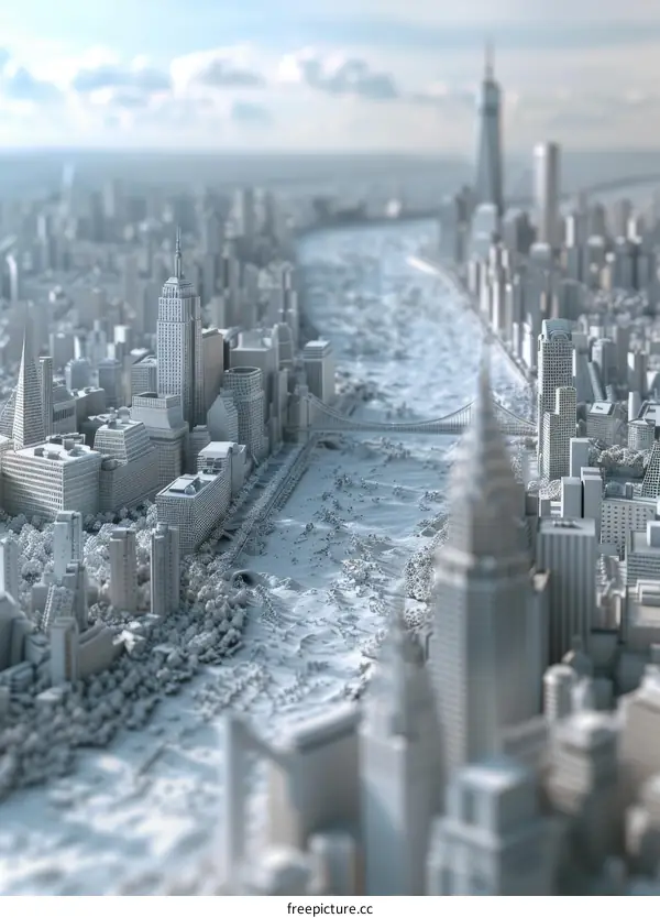 Monotone Metropolis Cityscape Illustration