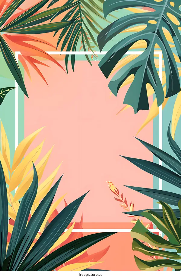 Tropical Leaves Background with Pink and Green Colors