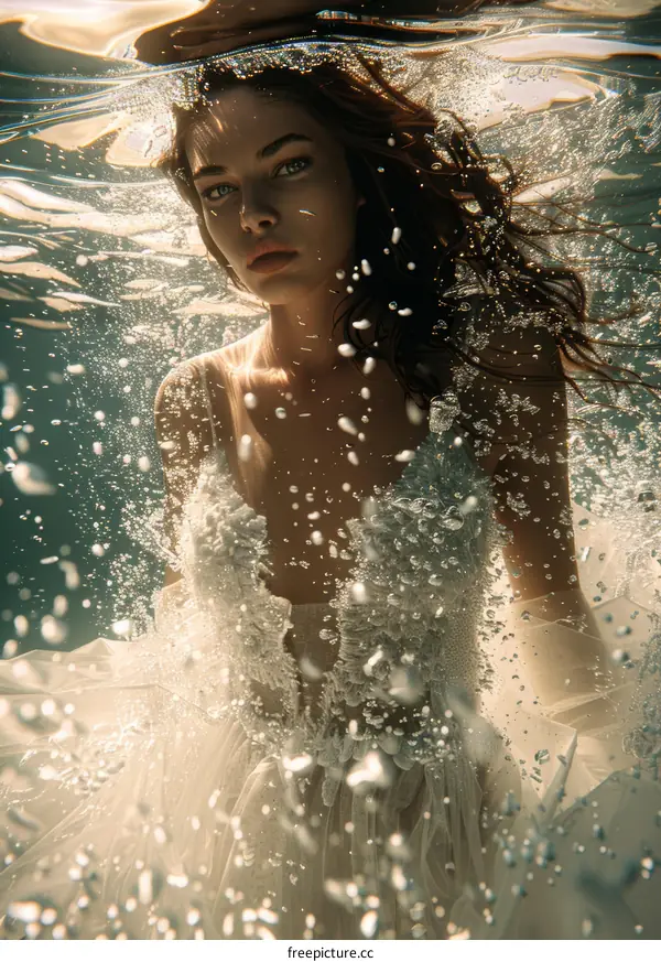 Woman in White Dress Underwater