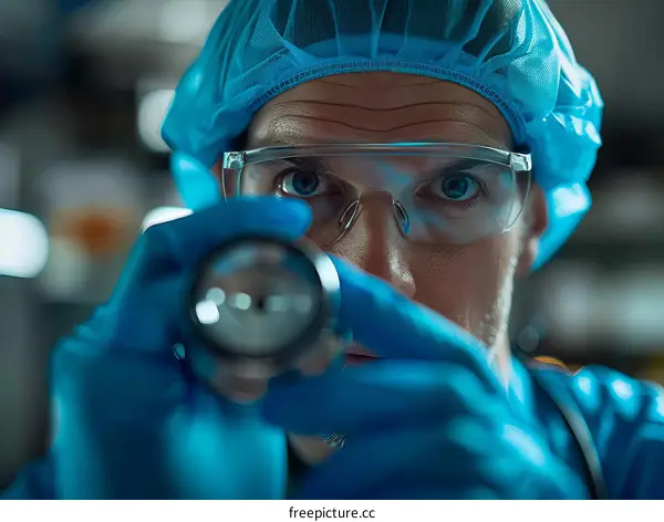 Male doctor examining a medical sample