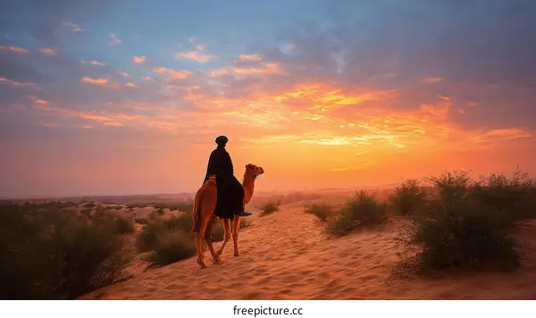 Desert Sunrise with Camel Rider