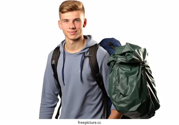 Young male with two backpacks
