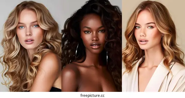 Three young beautiful models with different skin tones