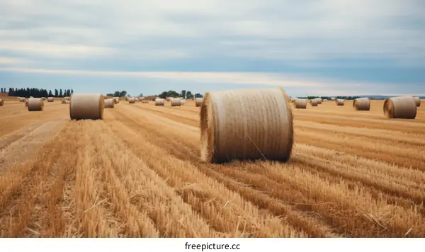 Golden Hay Bales in a Rural Field