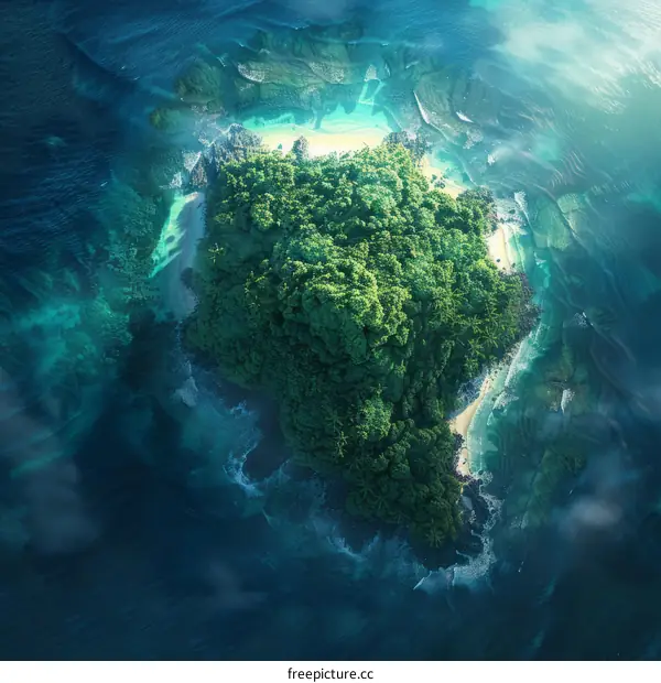 Small island with dense vegetation seen from above