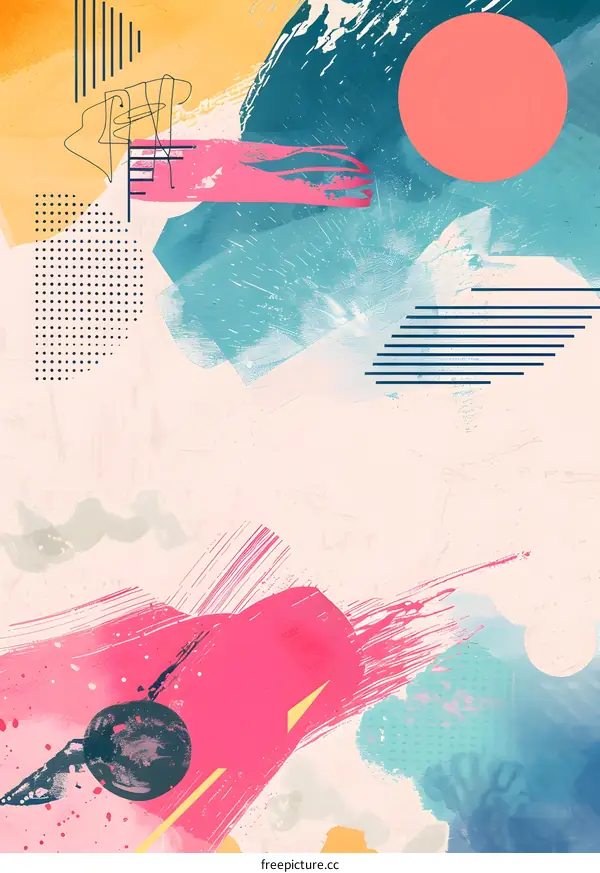 Abstract Painting with Geometric Shapes and Watercolor Textures