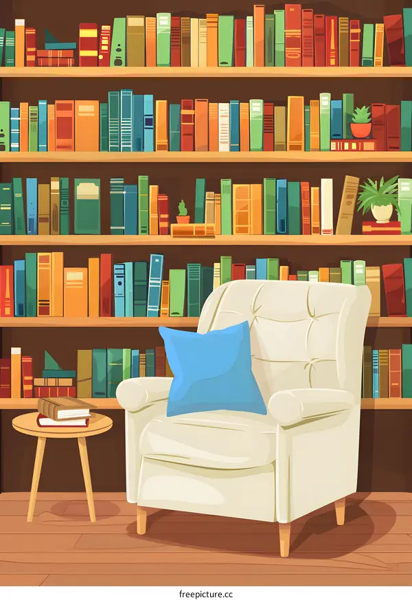 Cozy Reading Corner with Bookshelf and Armchair