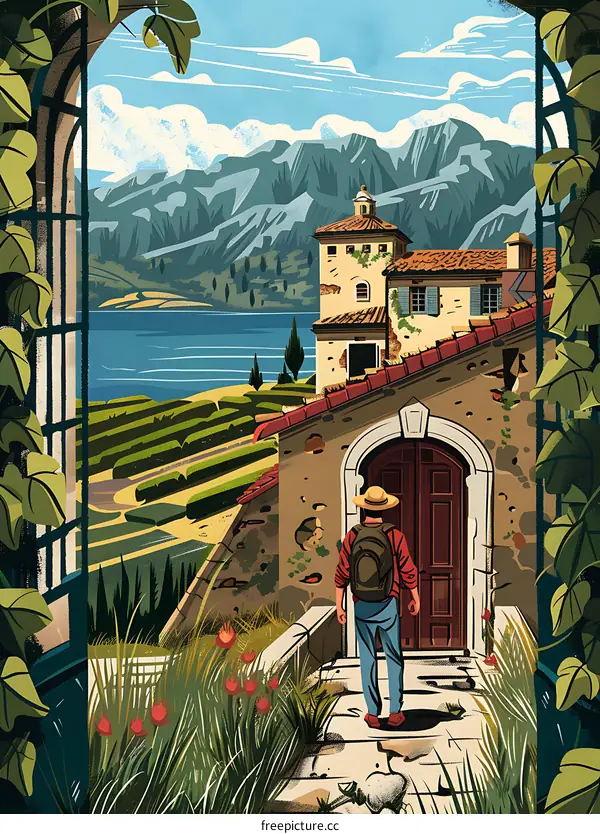 Man Standing In Front Of Doorway With Mountain View