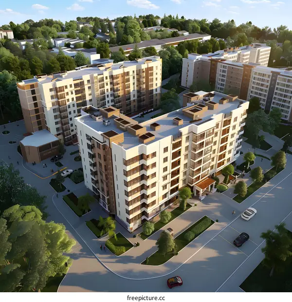 Aerial View of Residential Buildings in a Suburb