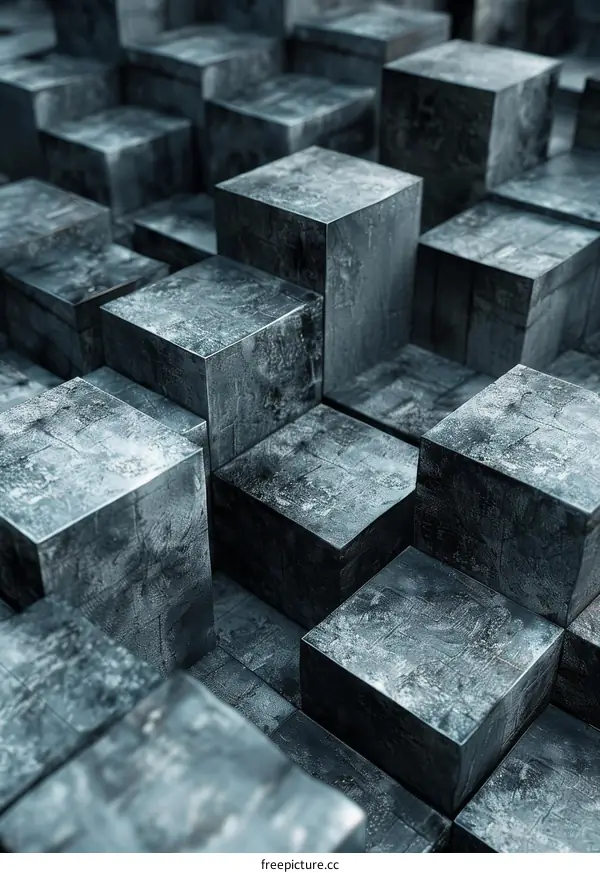 Abstract 3D Render of a Cityscape Constructed from Concrete Blocks