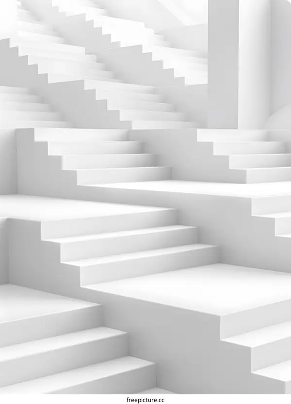 Abstract White Stairs Minimalist Geometric Background