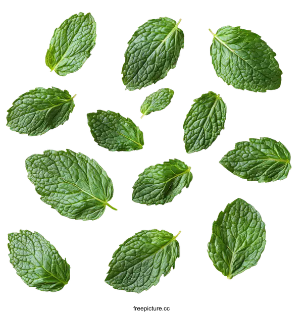 [Transparent Background PNG]Fresh Mint Leaves Pattern on White Background