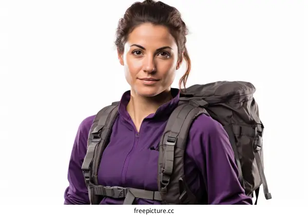 Young woman with a backpack ready for hiking