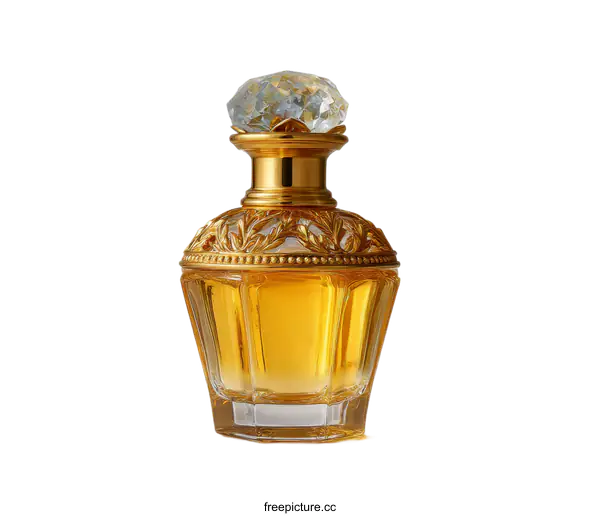 [Transparent Background PNG]Ornate Gold Perfume Bottle on White Background