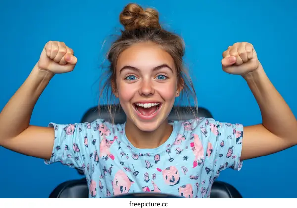 Excited Caucasian Teen Girl Celebrating