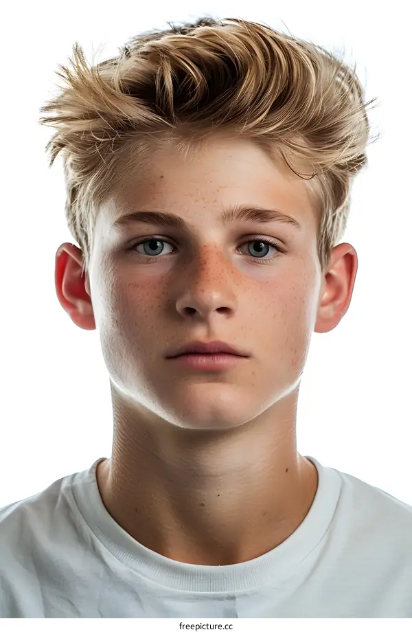 Portrait of a Young Blonde Caucasian Man with Freckles