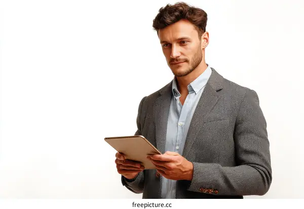 Businessman Holding Tablet in a Formal Attire