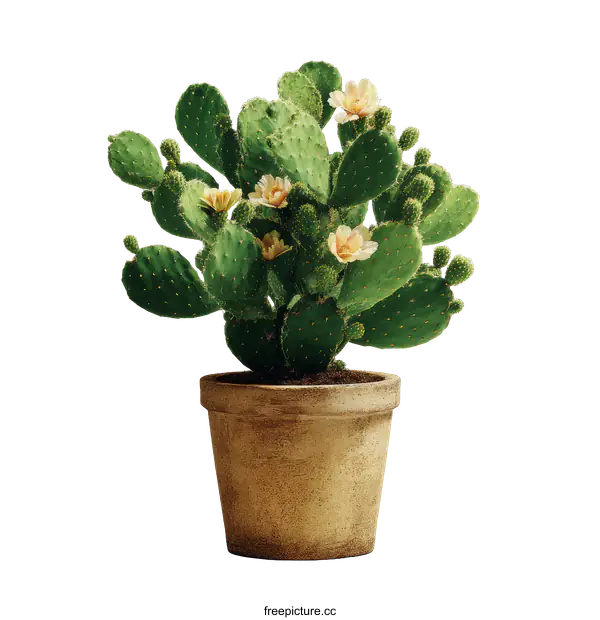 [Transparent Background PNG]Prickly Pear Cactus in Terracotta Pot