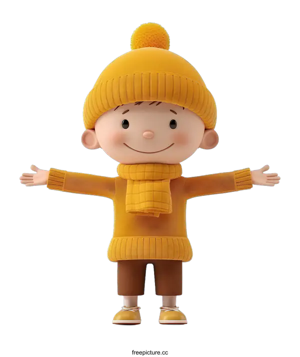 [Transparent Background PNG]Smiling Cartoon Boy in Winter Clothes