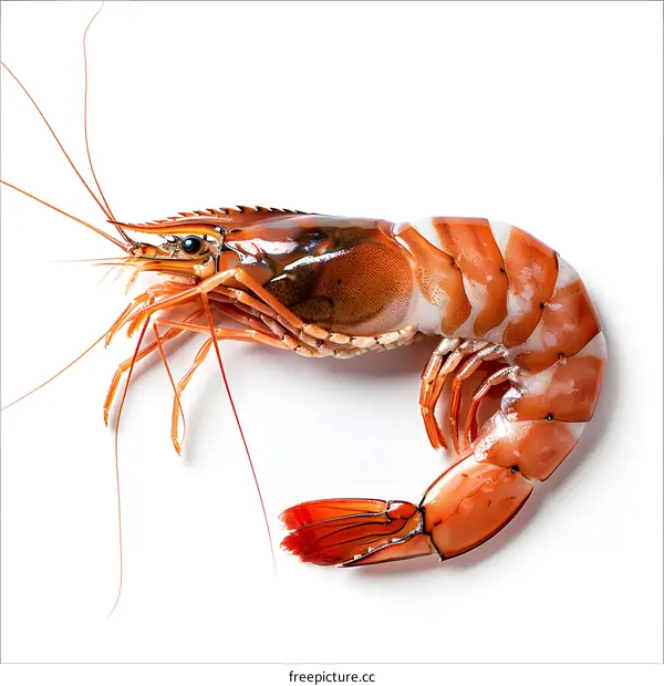 Single Prawn on White Background
