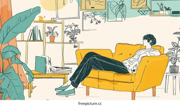 Relaxing Person Sitting on the Couch in the Living Room