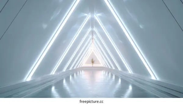 Futuristic Corridor with Triangular Lighting Design
