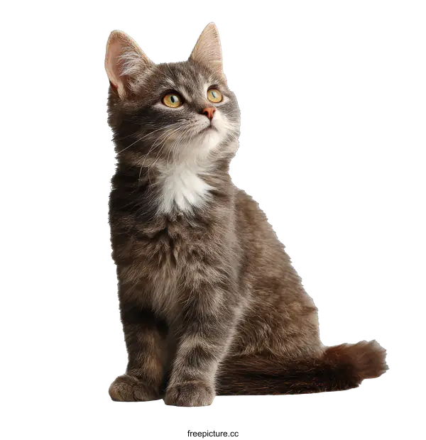 [Transparent Background PNG]Adorable Gray Kitten Looking Upward