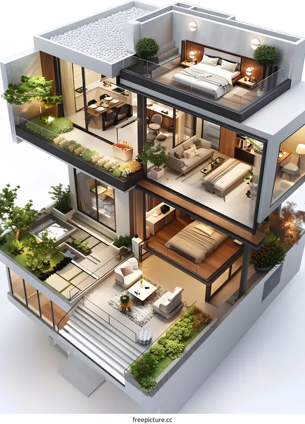 3D rendering of a modern house interior