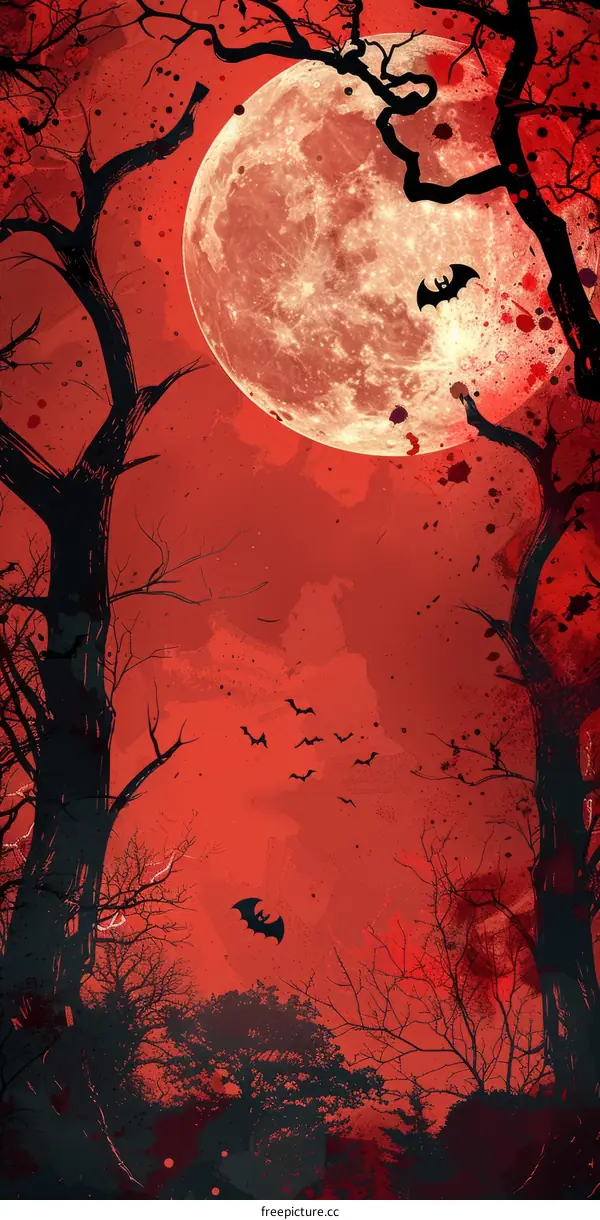 Bats Silhouetted Against a Blood Moon