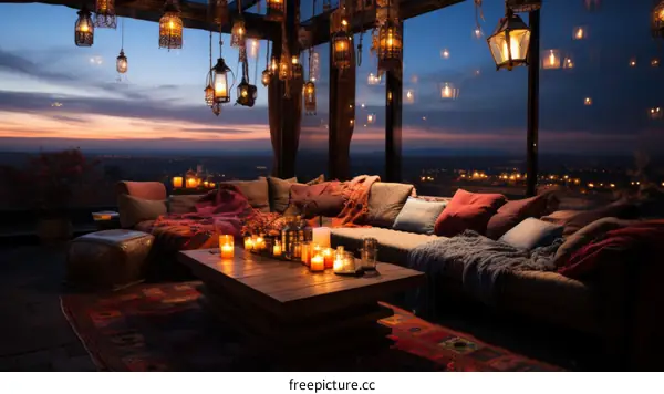 Moroccan Living Room with City Sunset Views