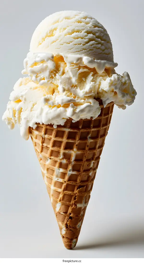 Single-scoop vanilla ice cream cone
