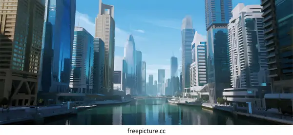 Modern Urban Cityscape with Tall Buildings and Water