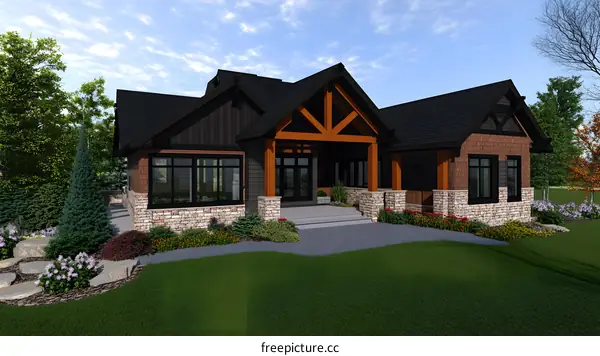 Modern Farmhouse Exterior Design with Wooden Beams