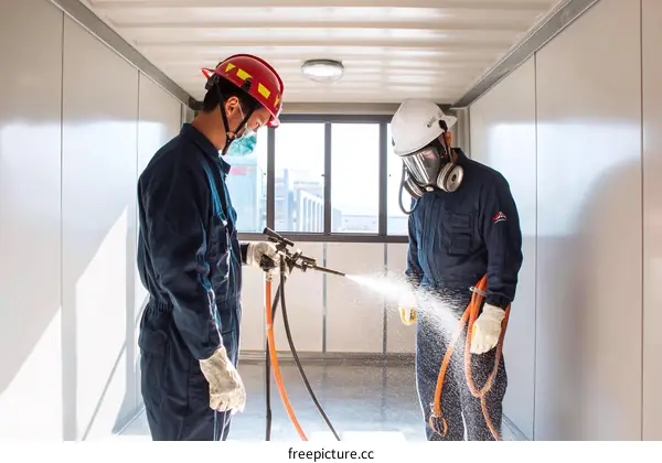 Industrial Cleaning or Pest Control Workers in a Containerized Structure