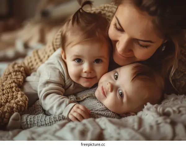 Mother and twins babies