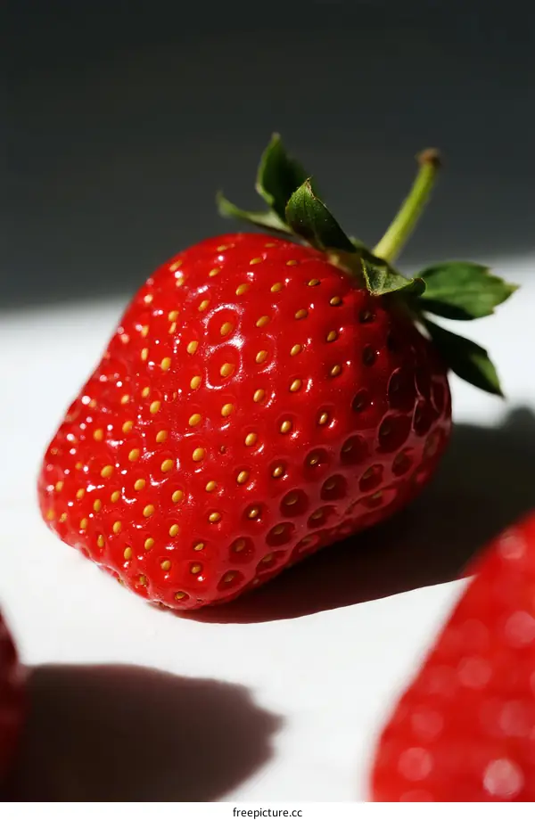 Fresh Ripe Strawberry with Green Leaf on White Background