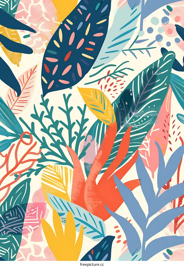 Colorful Tropical Leaves Pattern Seamless Design