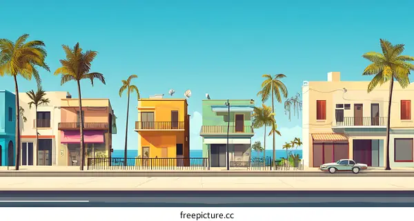 Colorful Tropical Buildings Illustration