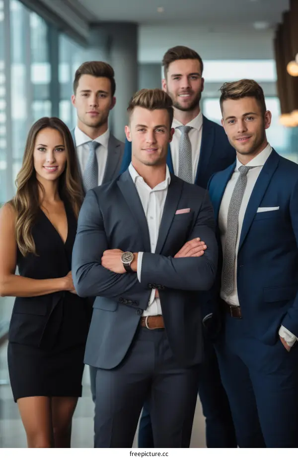 Group of business professionals posing in an office