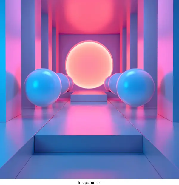 Blue and pink podium with glowing balls
