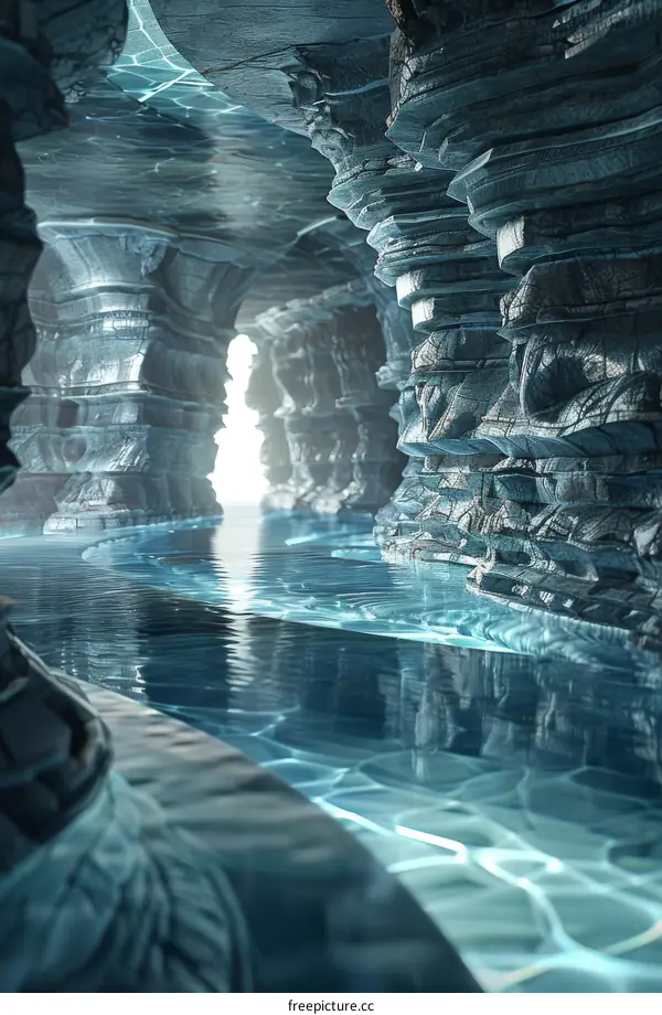 Mystical Underground River Cave With Crystal Clear Water