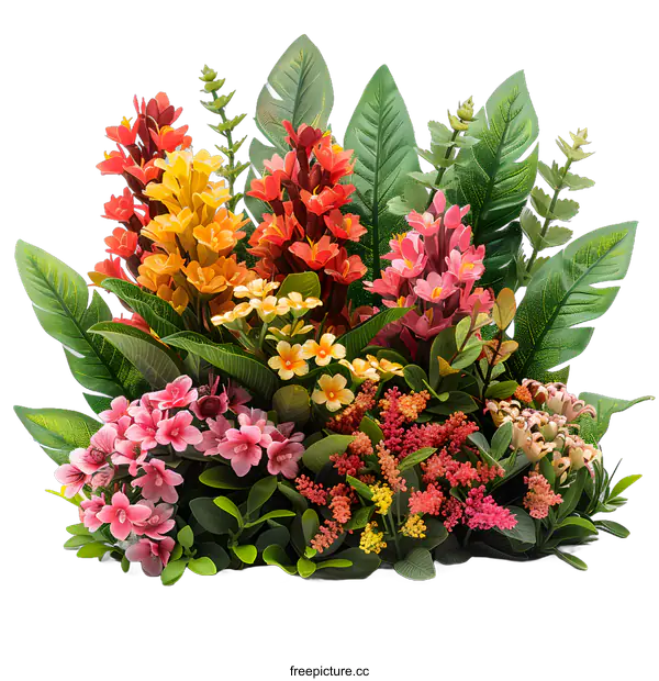 [Transparent Background PNG]Colorful Tropical Flowers and Plants Arrangement