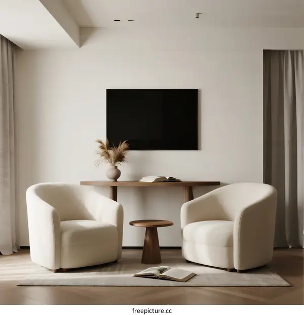 Modern living room with two armchairs and a wall-mounted TV