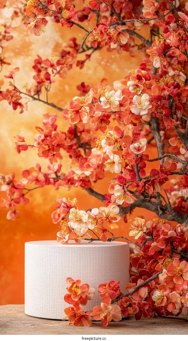 Floral Display on White Cylinder Display