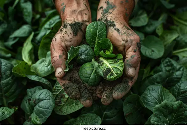 Farmer's Hand Holding a Seedling