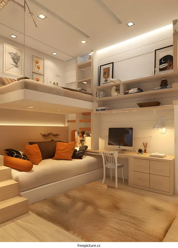 Modern Loft Apartment with Futon and Built in Desk