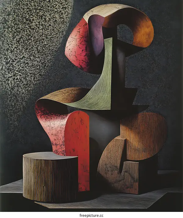 Abstract Sculpture Composed of Curved Wooden Forms