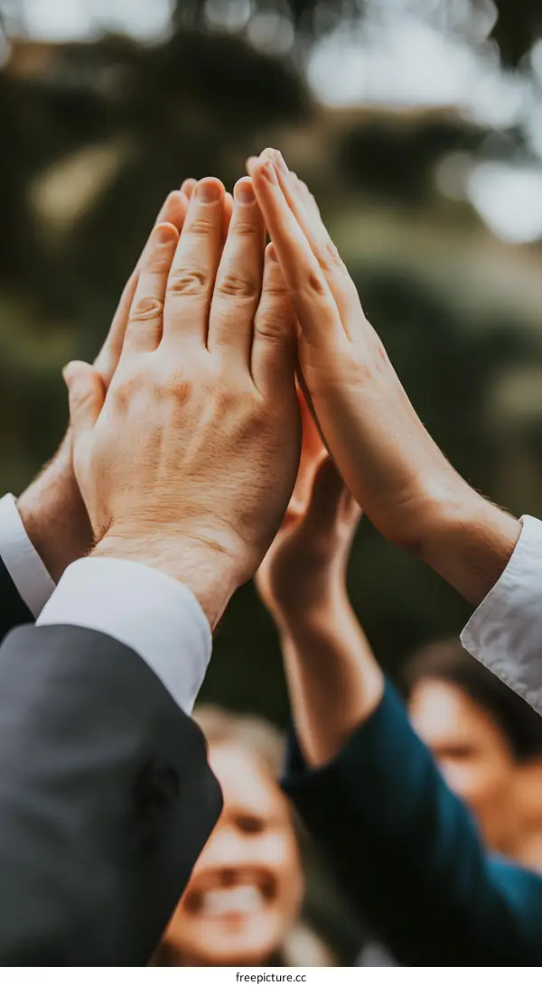 Close Up Of Hands Of People In A High Five