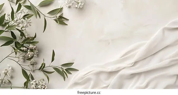 White Fabric and Flowers on a White Background