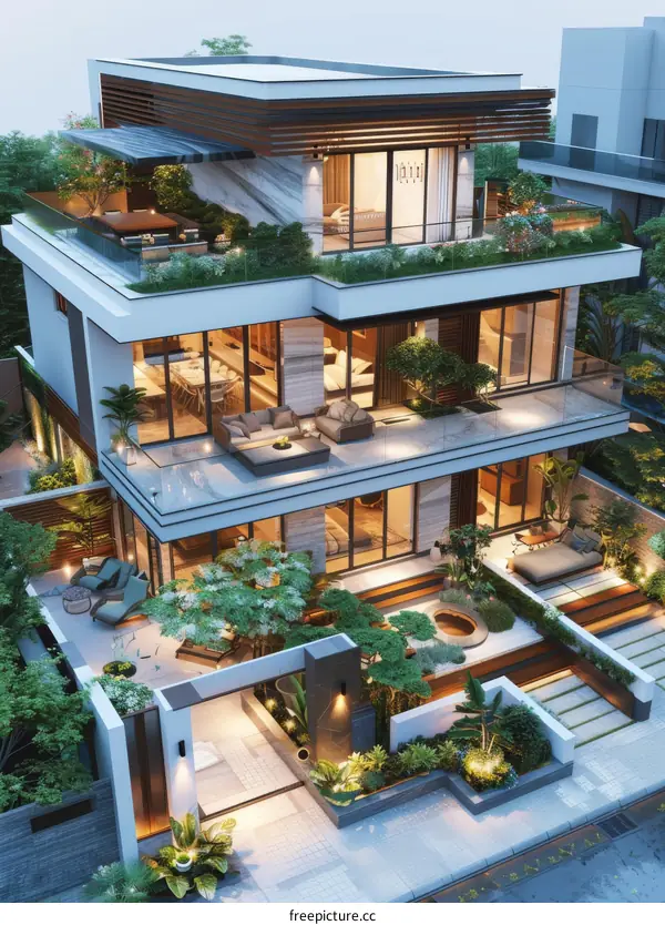 Modern Luxurious House Exterior Design with Lush Garden